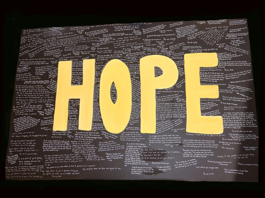 The Hope mural from World Mental Health Day 2022 young Londoner festival.