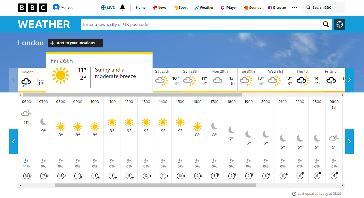 The weather report from BBC for London on Great Mental Health Day.